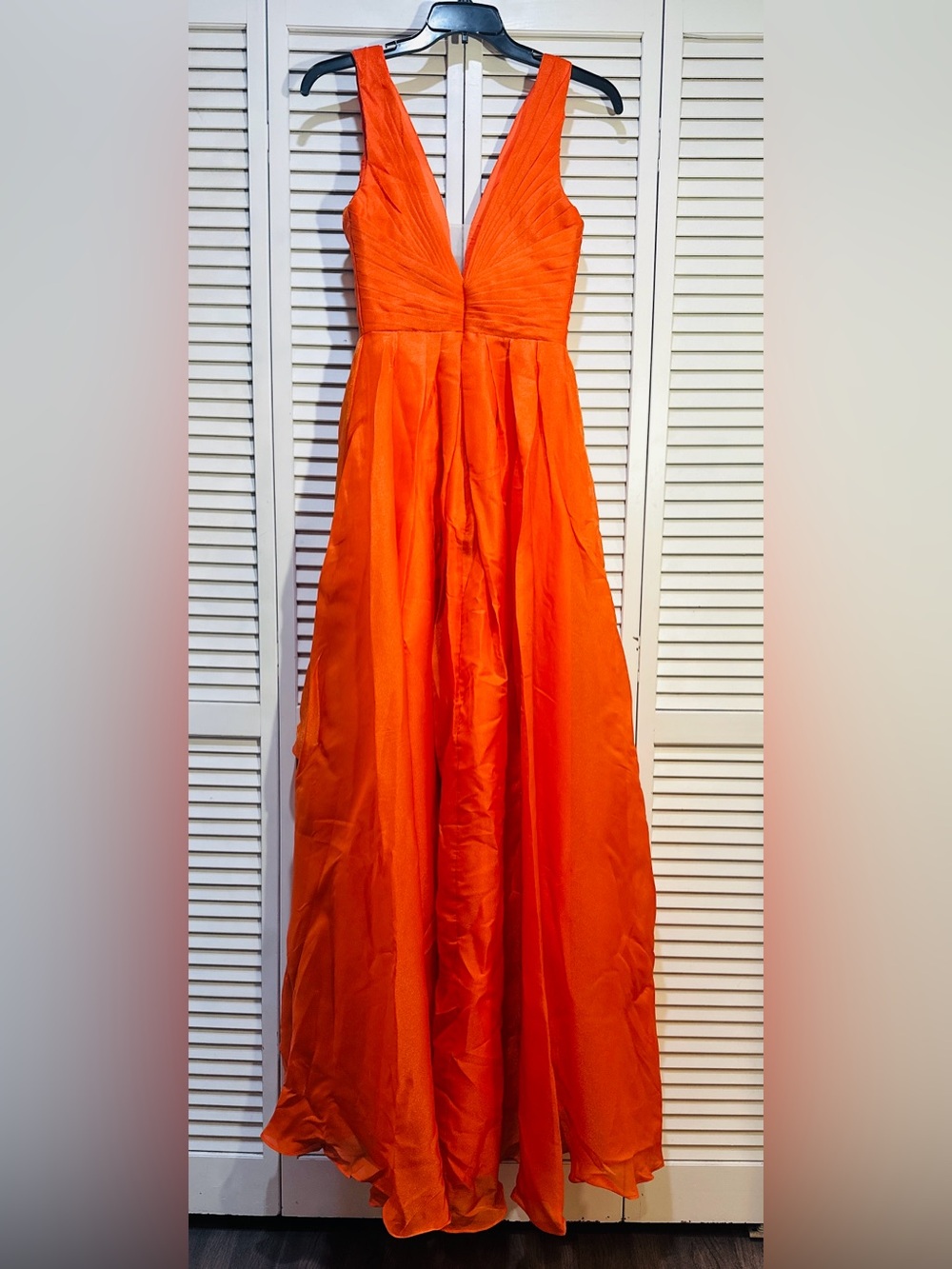 Orange Plunge Sheer V Formal Gown Size 6 Layered Tulle Evening Prom Dress - Picture 5 of 14